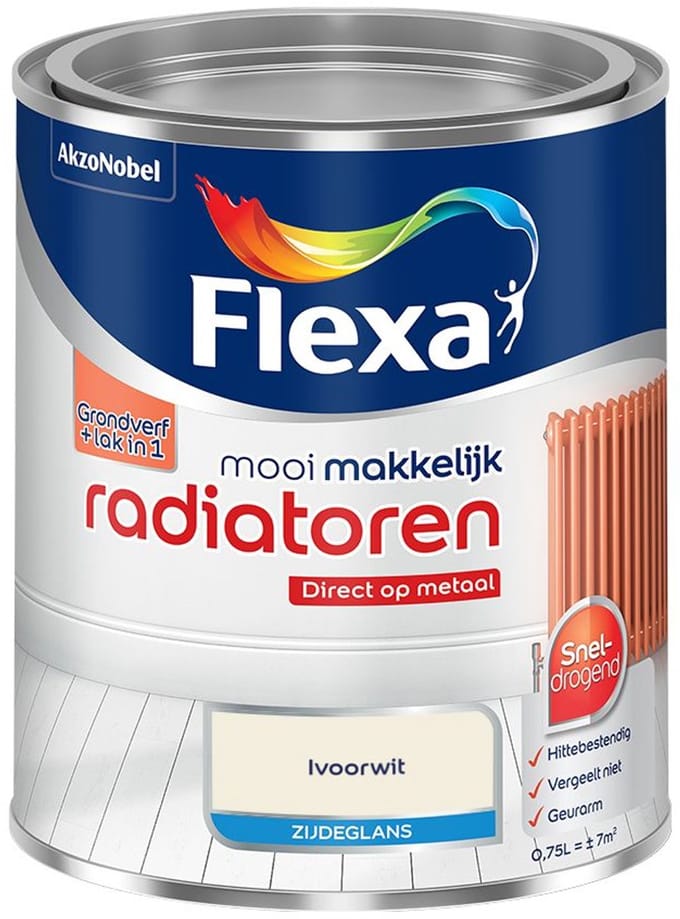Flexa - Mooi Makkelijk Radiatoren Zijdeglans - Ivoorwit - Mengverf - 750 Ml