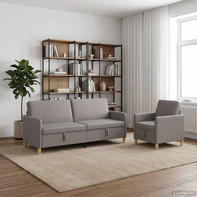 vidaXL - Sofa - Set - Met - Opslag - 2 - st - Taupe - Polyester
