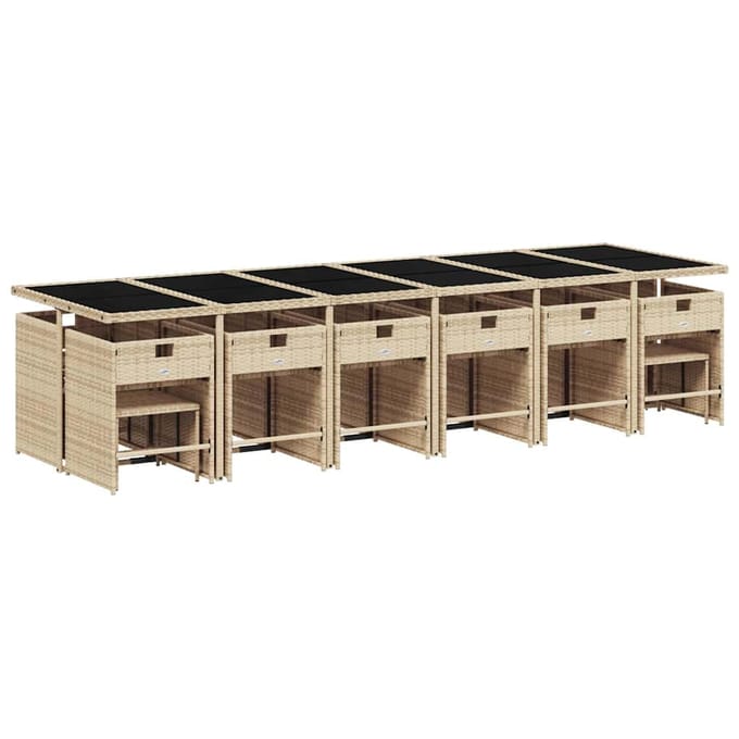 vidaXL - 17-delige - Tuinset - met - kussens - poly - rattan - gemengd - beige