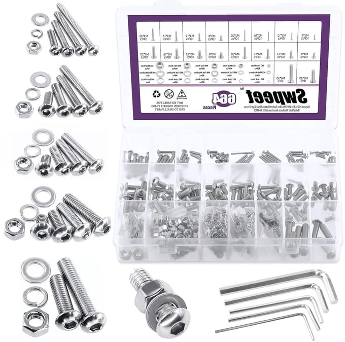 664 Stuks M2-M6 RVS Bouten en Moeren Set met Platte Ringen en Split Lock Ringen voor Diverse Toepassingen