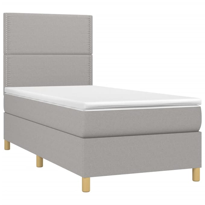 vidaXL - Boxspring - met - matras - en - LED - stof - lichtgrijs - 100x200 - cm