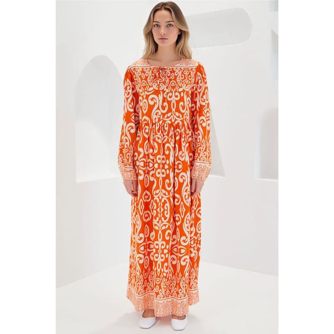 Geprinte Maxi-jurk met Strikdetail