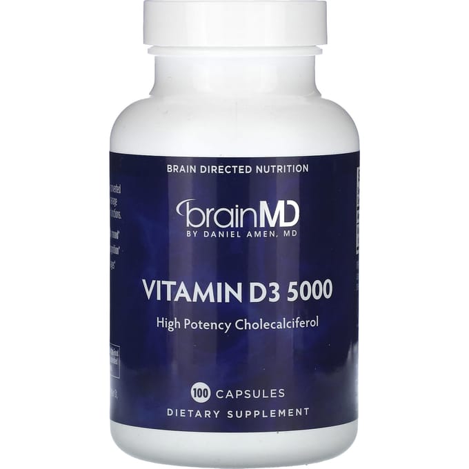 BrainMD, Vitamine D3 5000, 125mcg (5 000 UI), 100 gélules