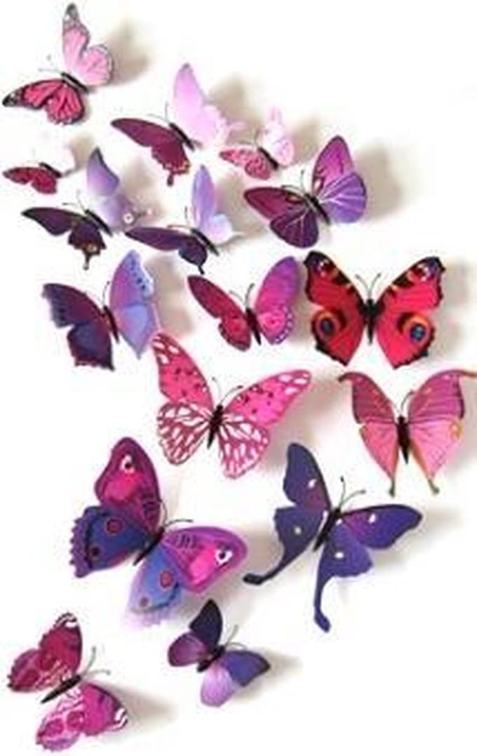 3D Vlinders - Muurdecoratie - Mix Paars
