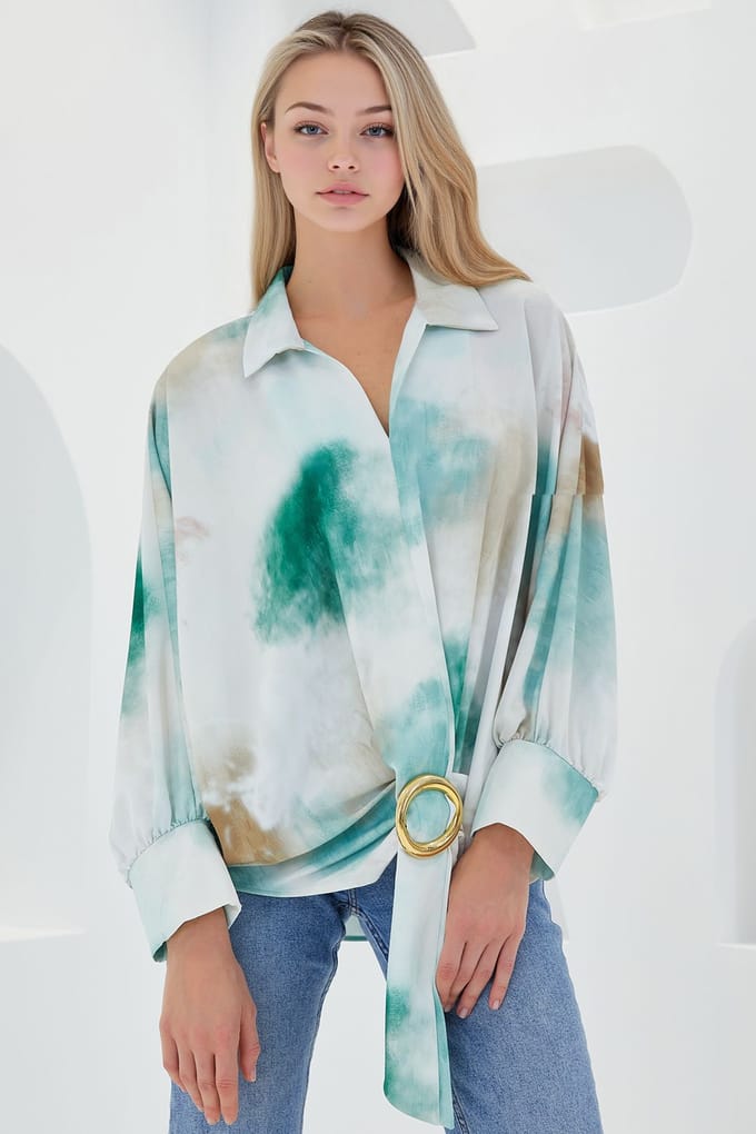 Oversized Gedrukte Crêpe Blouse met Strik