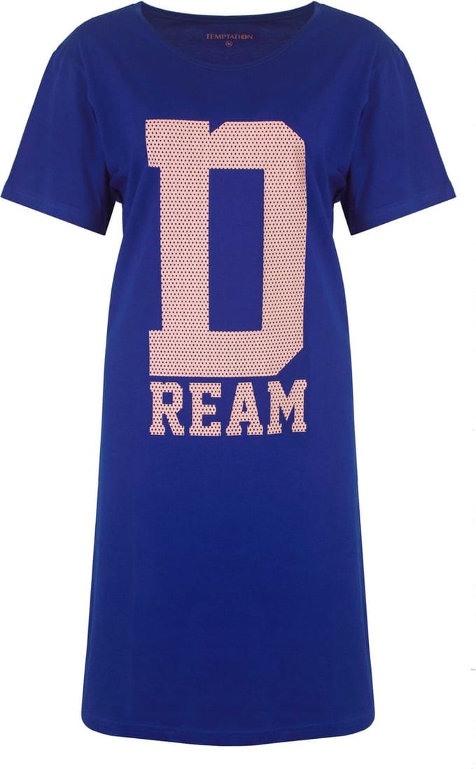 Temptation Dames Nachthemd - Big Shirt - Katoen - Blauw - Maat M