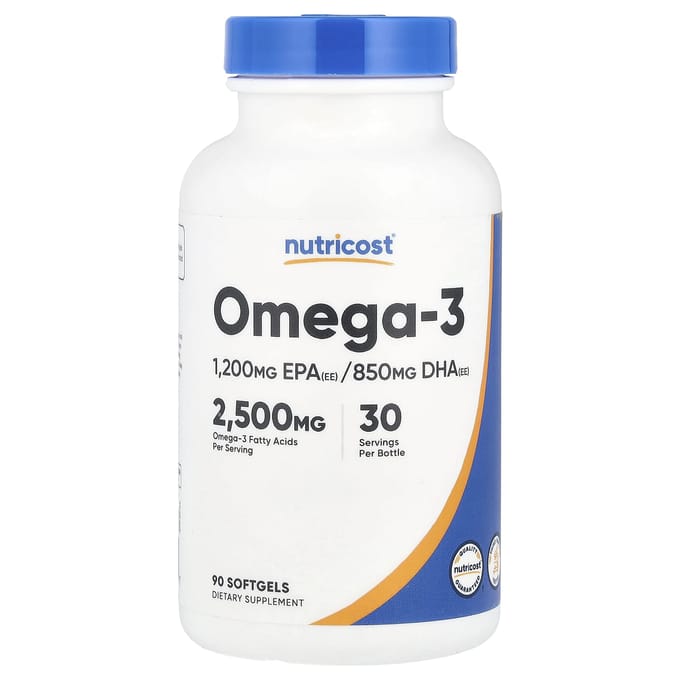 Nutricost, Omega 3, 2.500mg, 90 zachte capsules (833 mg per zachte capsule)