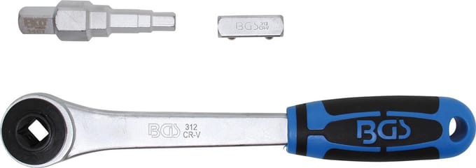 BGS Doorsteek ratelsleutel met adapter en trappensleutel uitgaande binnenvierkant 1/2
