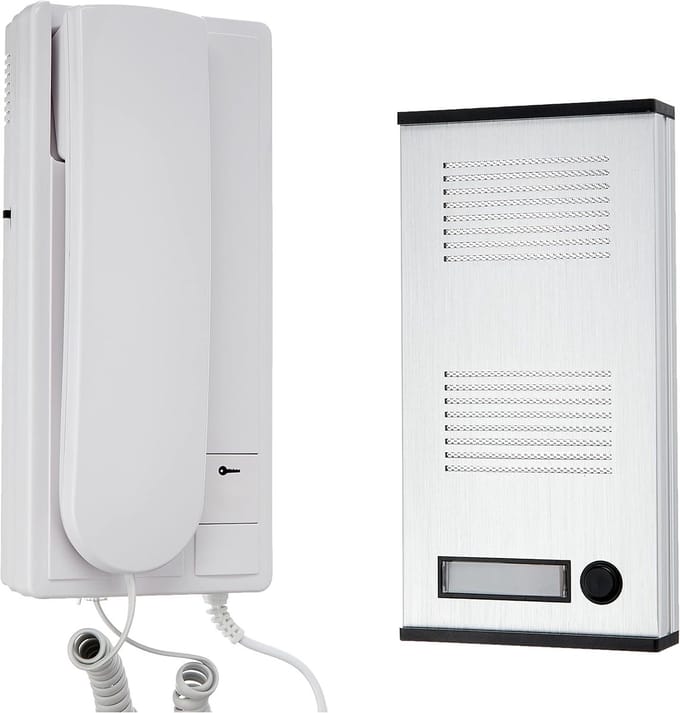 Deurintercom Set - Intercom Installatie - Toegang Bediening - Twee Binnenruimtes - 4 x 13 x 25 cm - Wit/Grijs