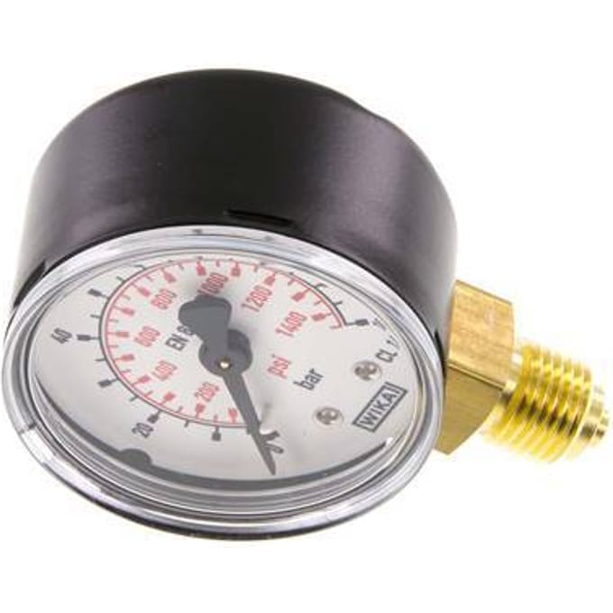 0..100 Bar Manometer Onderaansluiting Staal/Messing 50 mm Klasse 1.6 - MW010050SV