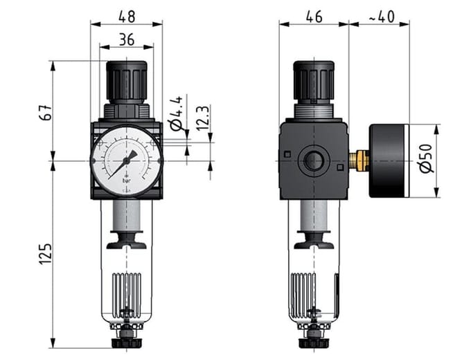 Filter-Regulator G3/8'' 1600l/min 0.1-3.0bar/1-44psi Auto Polycarbonaat Multifix 1