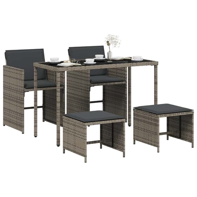 vidaXL - 5-delige - Tuinset - met - kussens - poly - rattan - grijs