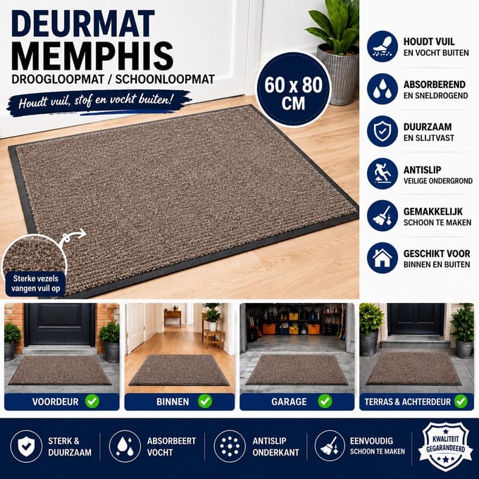 Wicotex - Deurmat - Droogloopmat Memphis Donkergrijs - Afmeting 60x80cm
