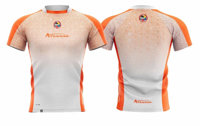 T-shirt Arawaza | Dry-Fit | Wit / Oranje (Maat: XL)