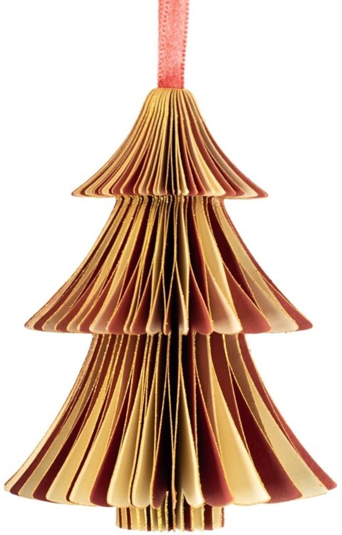 Papieren honeycomb kerstboom rood met wit