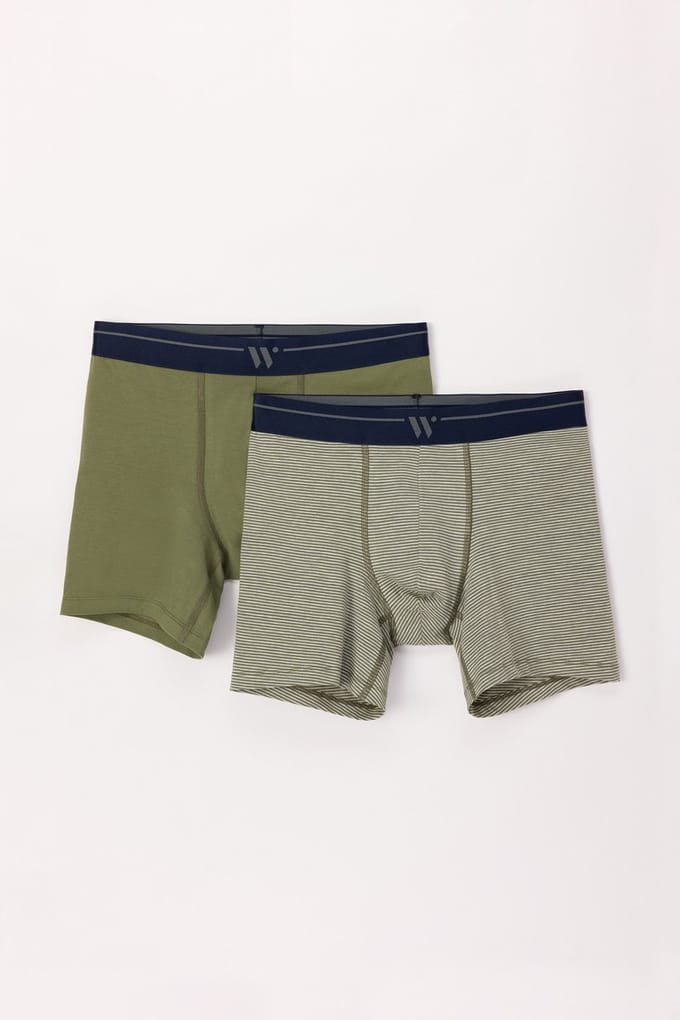 Woody Jongens-Heren Boxer set kakigroen + stre - maat S