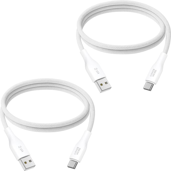 Usb A naar usb C kabel 2 meter - Oplaadkabel - Geschikt voor opladen android smartphone met usb C ingang - 2 stuks - Wit