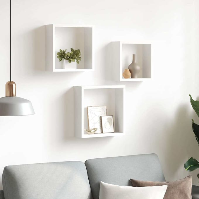 vidaXL - Wandschappen - kubus - 3 - st - MDF - wit