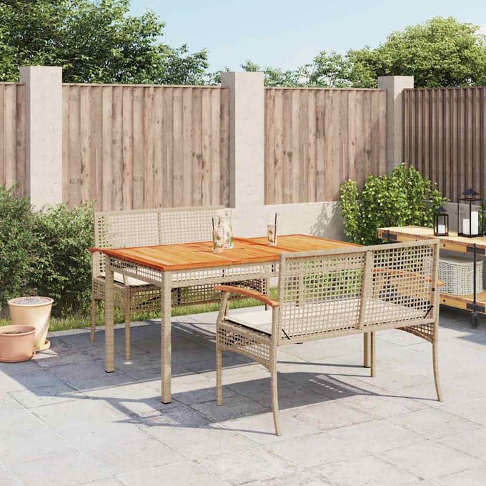 vidaXL - 3-delige - Tuinset - met - kussens - poly - rattan - beige