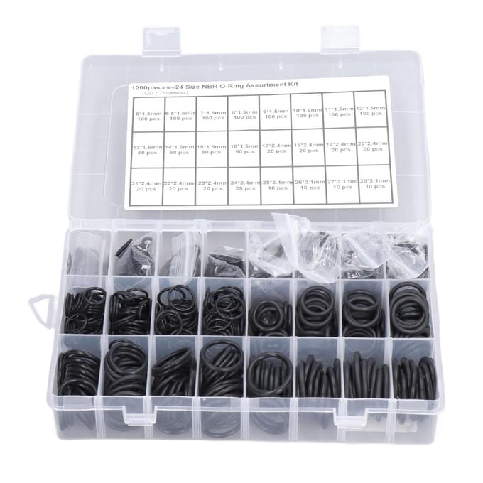 1200 stuks Nitrilrubberen afdichtingsring Diverse maten O-ringen Assortimentskit Zwart gray