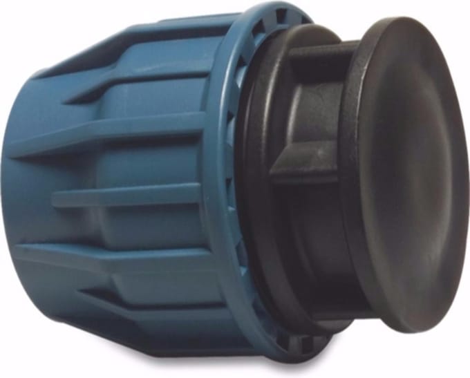 Unidelta Eindkap PP 50 mm knel 16bar zwart/blauw DVGW/KIWA/WRAS
