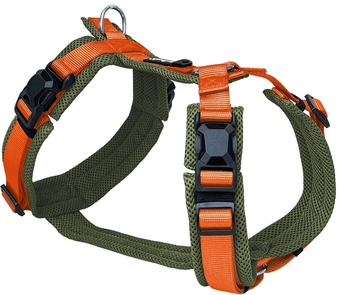 Harness Y-Comfort Olive-Orange met magnetische sluiting - maat L 56 – 82 cm