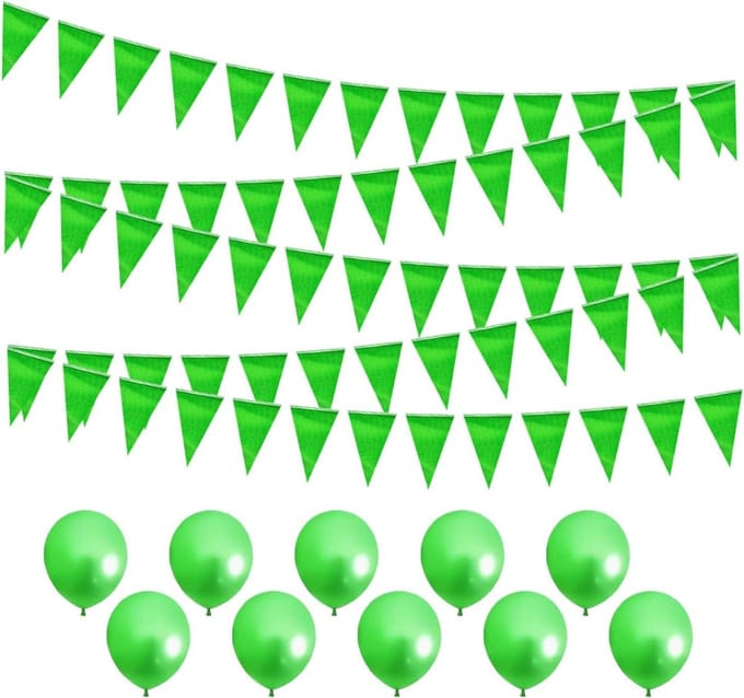80m Groene Vlaggetjesslinger - Herbruikbare Groene Feestdecoratie met 10 Groene Ballonnen .