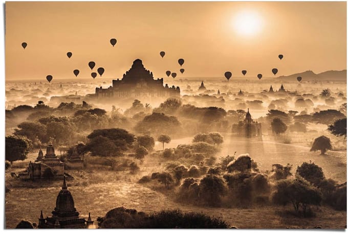 Poster Zonsopgang bij tempels - 61 x 91,5 - Papier - REINDERS