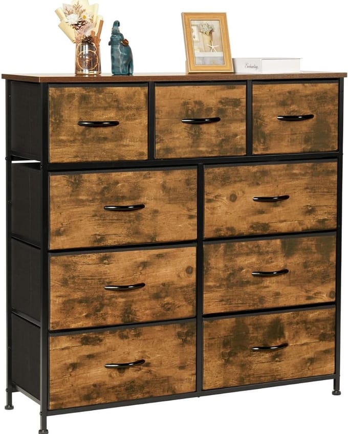 Ladekast met laden - Opbergkast Stoffen - Spullen Opbergen - Stevige Patentcoating - 98B x 100H cm - Vintagebruin