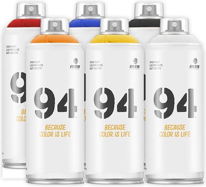 MTN94 Spuitbussen pakket - 6 basis kleuren lage druk en matte afwerking graffiti spuitverf - 400ml