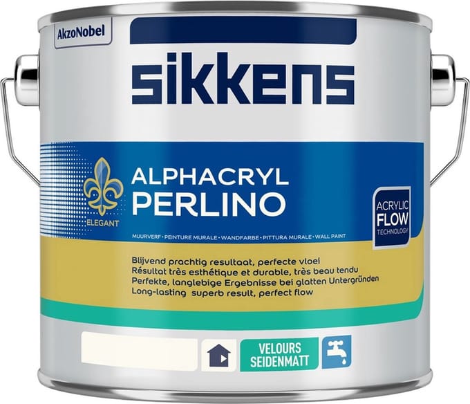 Sikkens Alphacryl Perlino - Afwasbare fluweelachtige Isolerende muur en plafondverf - 5 L - RAL 9010 Pure White ( gebrokenwit)