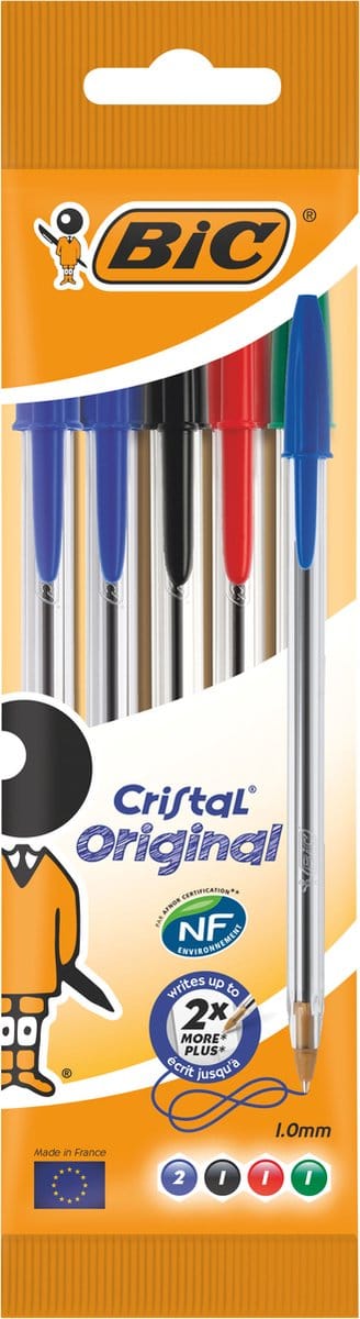 BIC Cristal Original Balpennen - Verschillende Kleuren - Pak van 5 Stuks - Medium Punt 1 mm