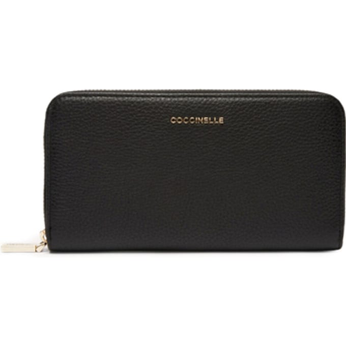 COCCINELLE Leren Portemonnee Metallic Soft Zip Around Wallet Noir Zwart