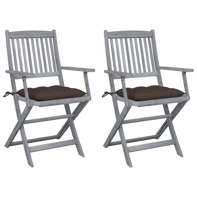 vidaXL - Set - van - 2 - klapstoelen - met - kussens, - gemaakt - van - massief - acaciahout.
