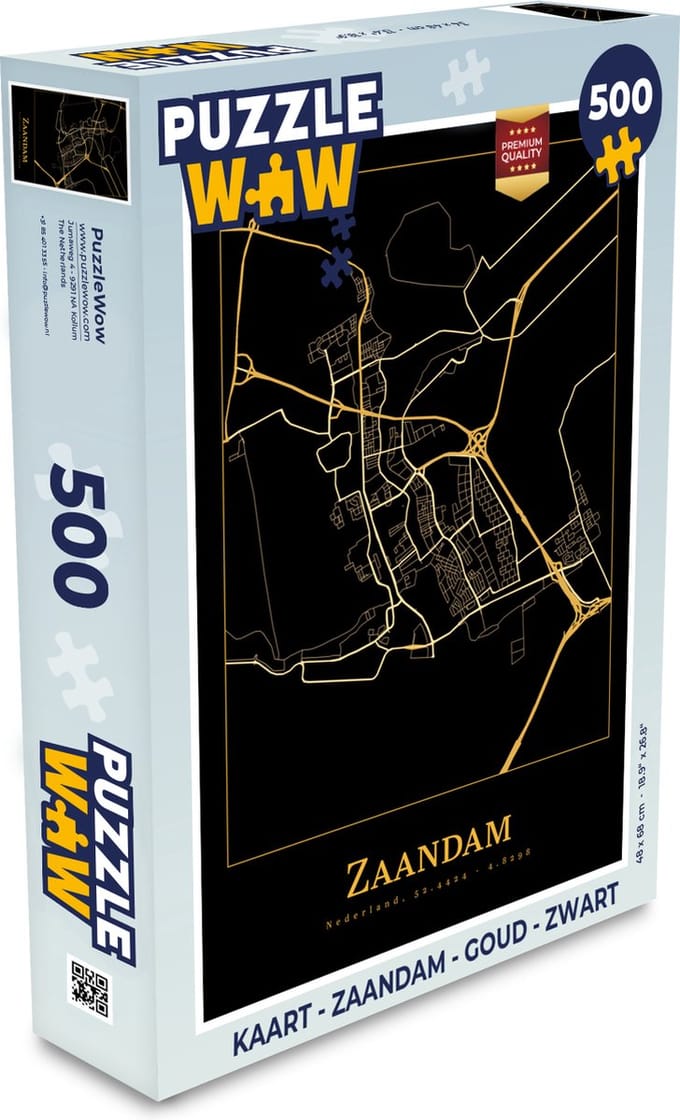 Puzzel Kaart - Zaandam - Goud - Zwart - Legpuzzel - Puzzel 500 stukjes