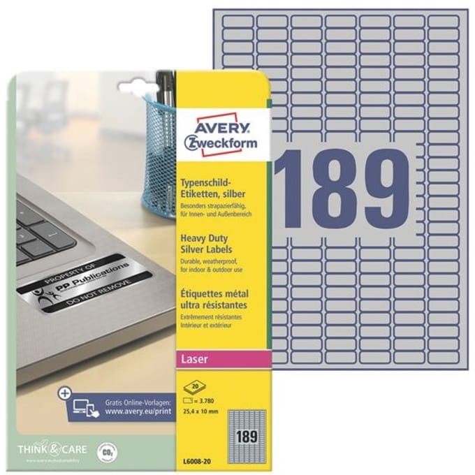 Avery Heavy duty labels silver suitable for in- and outdoor use (-40oC to +150oC)