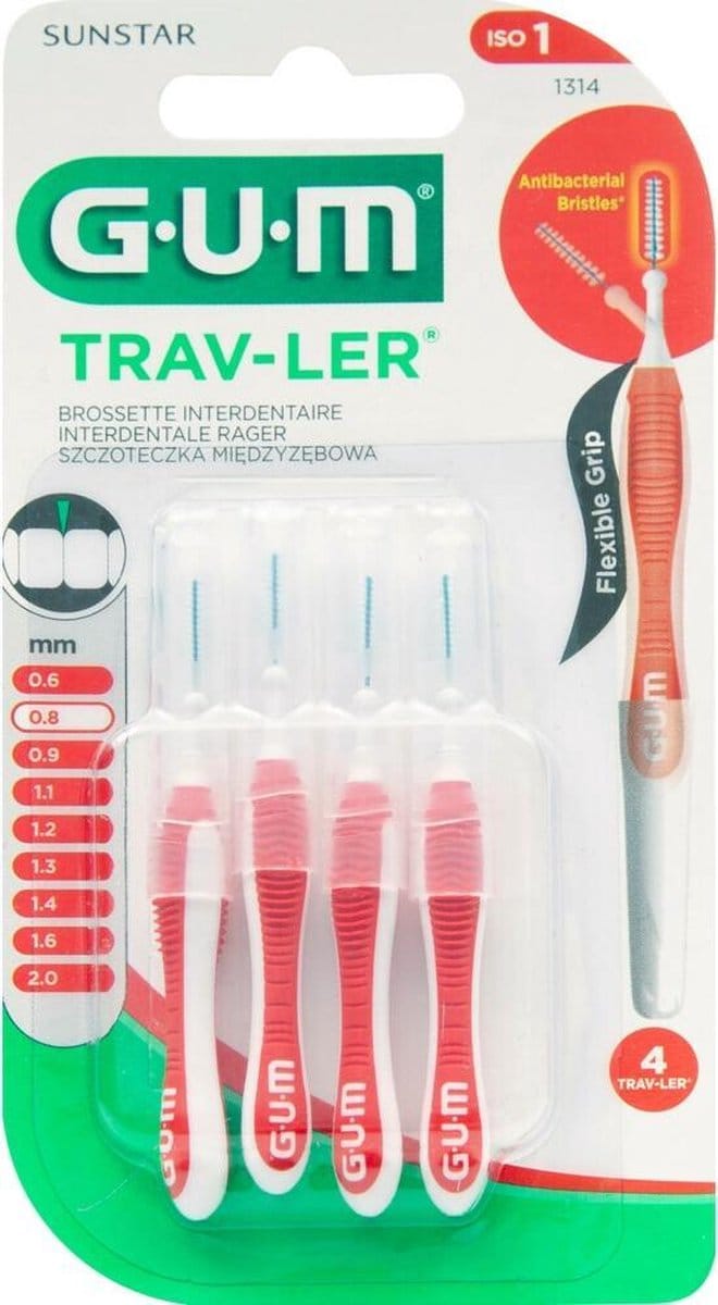 6x GUM Trav-Ler Ragers Rood 0.8mm blister à 4 stuks