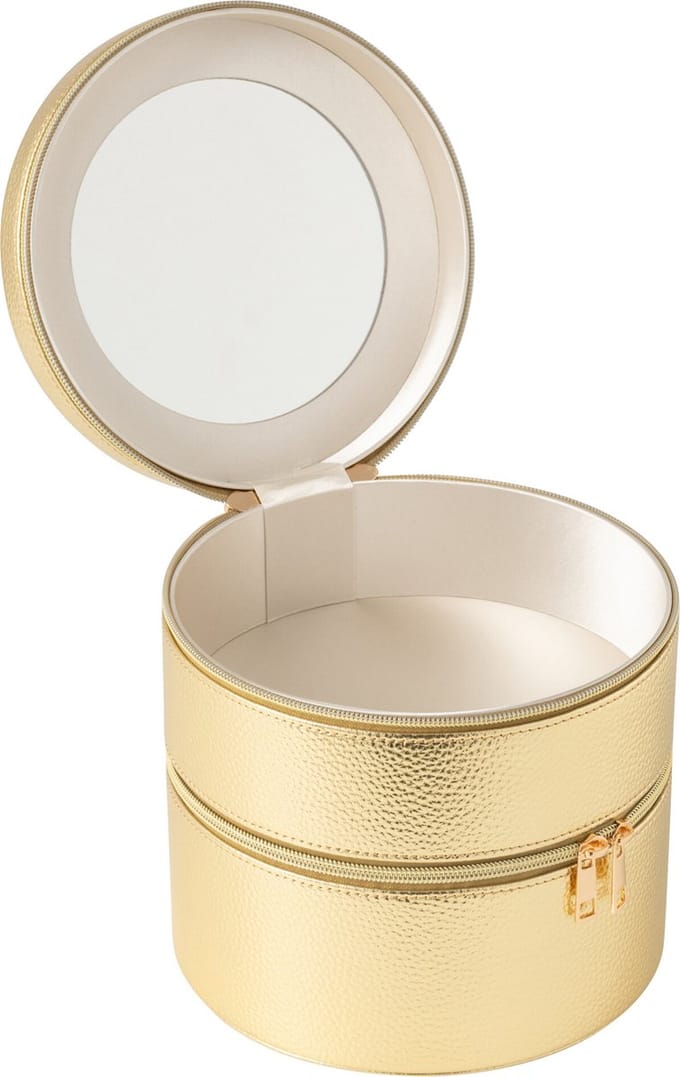J-Line toilettas Rond + spiegel - karton/kunstleder - goud
