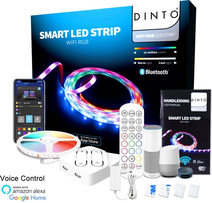 DINTO® Smart LED strip 5 meter - WiFi + App - 16 miljoen kleuren
