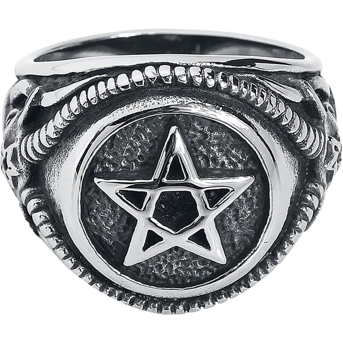 etNox hard and heavy - Gothic Ring - Pentagram - zilverkleurig
