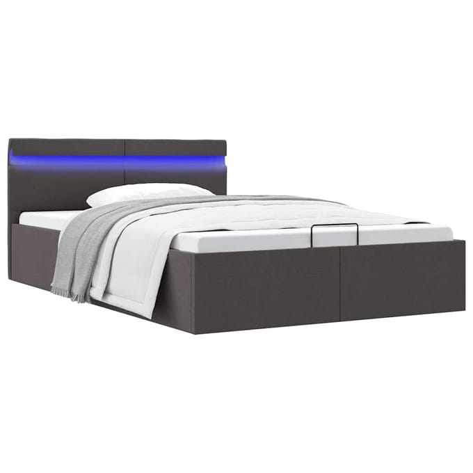 vidaXL - Bedframe - met - opslag - en - LED - stof - donkergrijs - 120x200 - cm