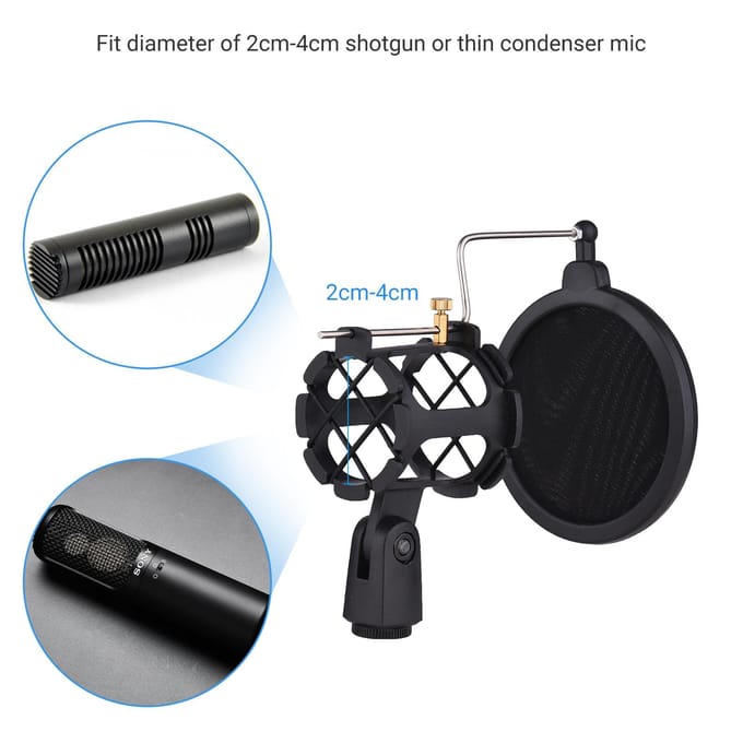 Plastic Microfoon Shock Mount Anti-vibratie Microfoonhouder Standaard met Popfilter Universele Schroef zwart