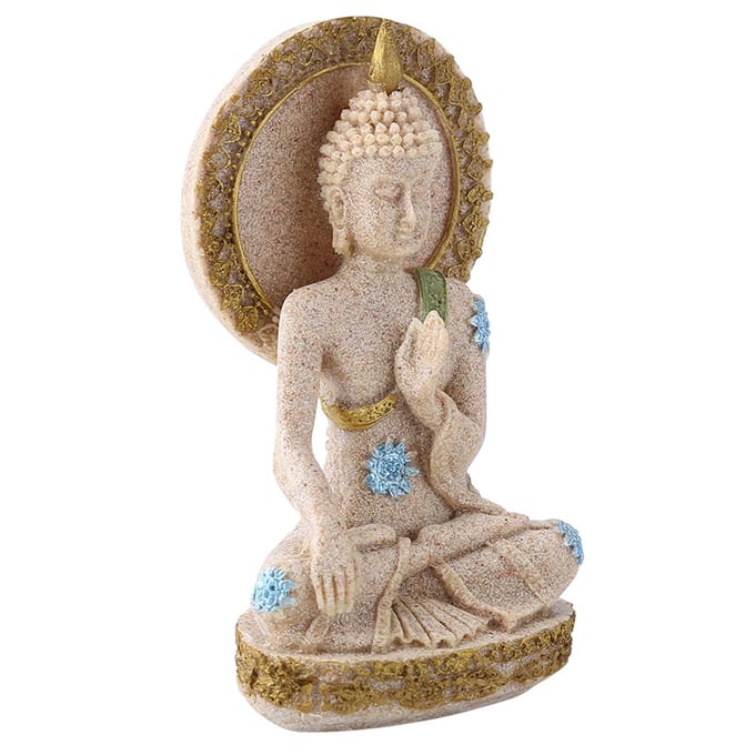 Statue de Bouddha en grès fengshui Décoration Maison Hôtel Ornement Cadeau beige