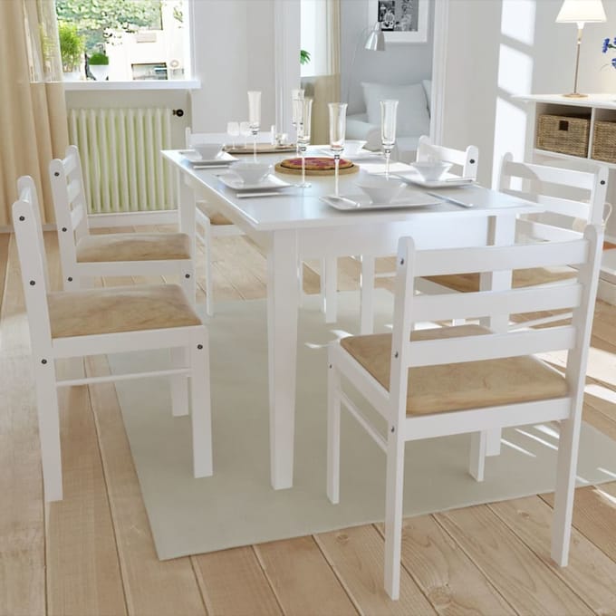 vidaXL - Eetkamerstoelen - 6 - st - massief - hout - en - fluweel - wit