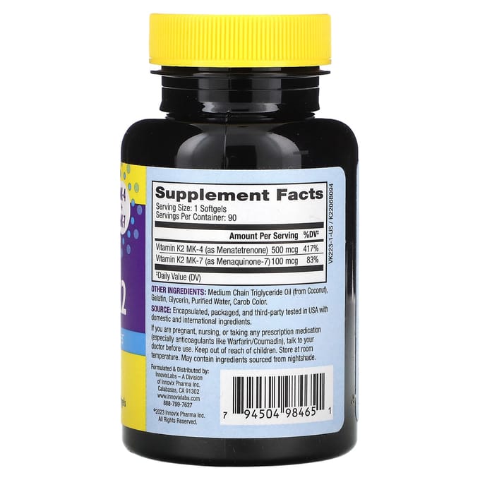InnovixLabs, Vitamine K2 Spectre Complet, 90 Gélules Molles