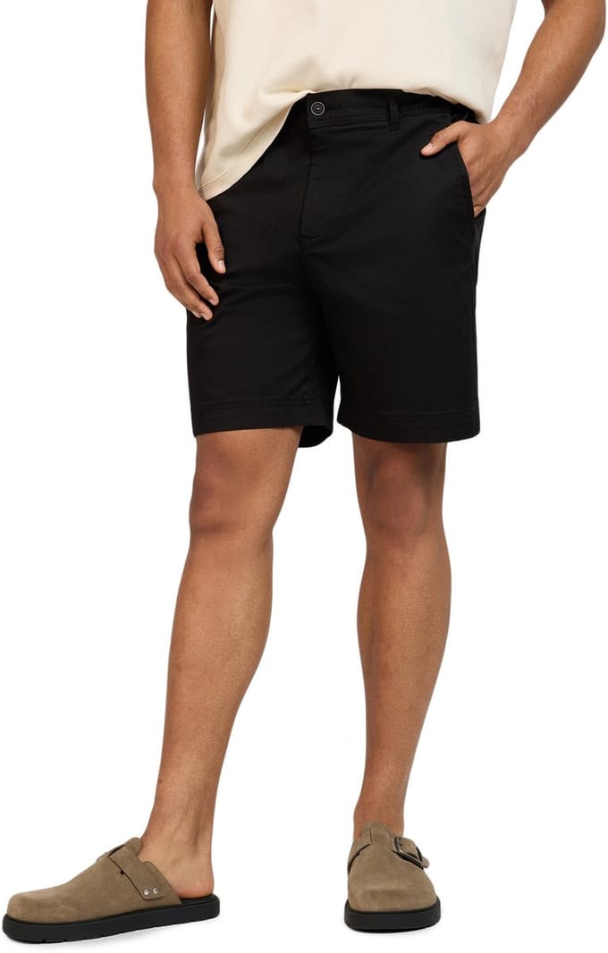 WOTEGA Heren Chinoshort Luno – Regular Fit – Katoen Stretch – Zwart – Koordsluiting