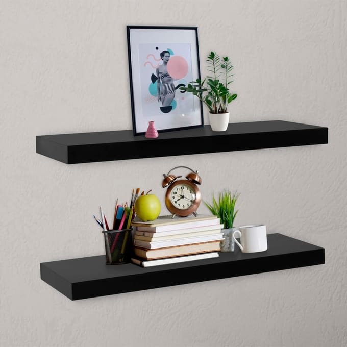 vidaXL - Wandschappen - zwevend - 2 - st - 80x20x3,8 - cm - zwart