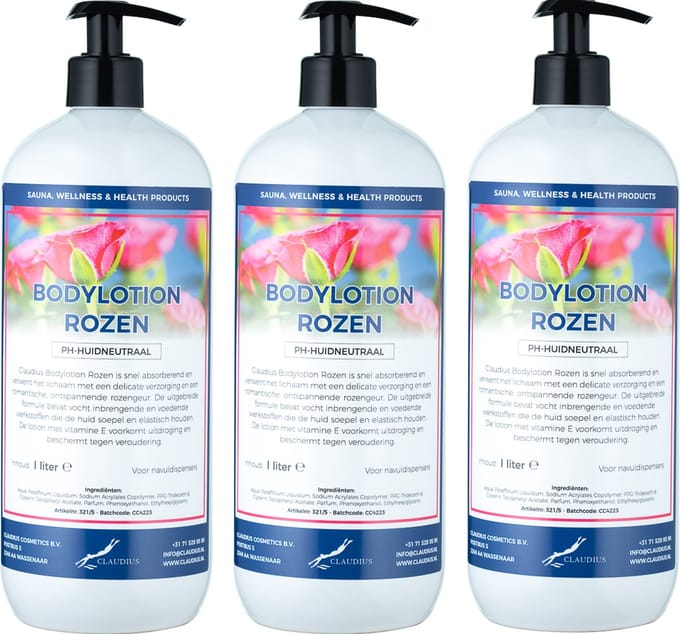 Bodylotion Rozen 1 Liter - met gratis pomp - set van 3 stuks