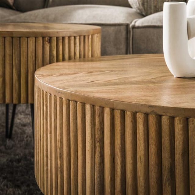 Hoyz salontafel wave rond massief mango zandkleur set van 2