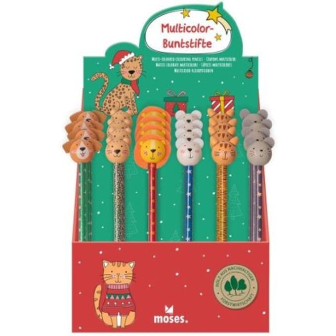 Kerst multi color potloden met topper